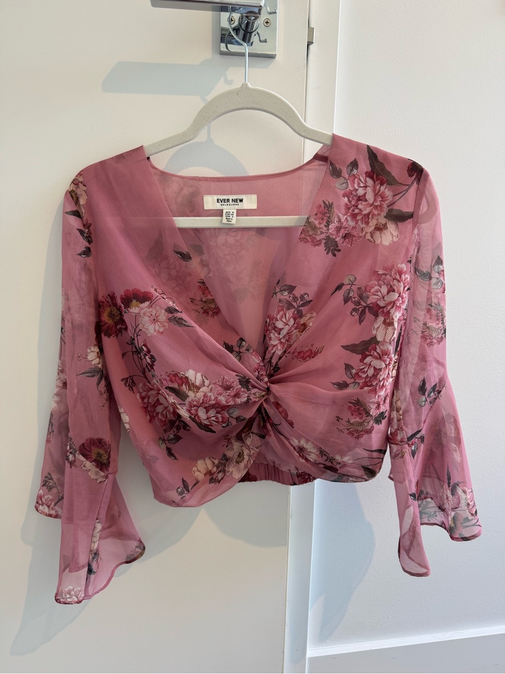 Ever New Rose Pink Floral Twist-Front Chiffon Blouse